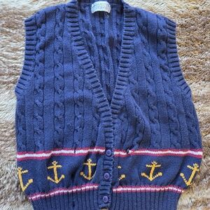Vintage Nautical Sweater Vest Navy Cable Knit Anchor Detail Coastal Grandpa Core